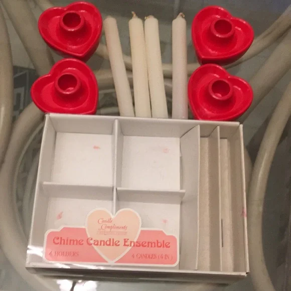 💕SET/4 CERAMIC HEART CANDLE HOLDERS + 4 CANDLES - Picture 7 of 10